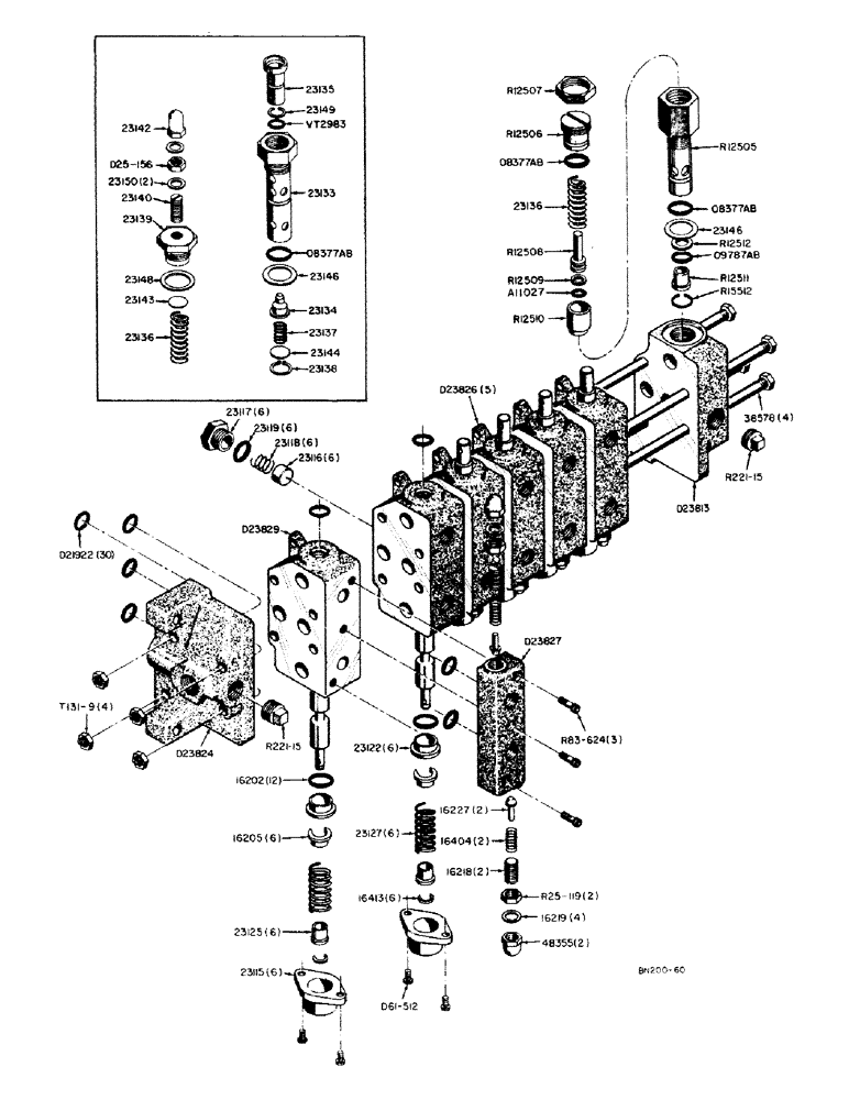 Схема запчастей Case 310 - (36) - D23812 BACKHOE HYDRAULIC CONTROL VALVE 