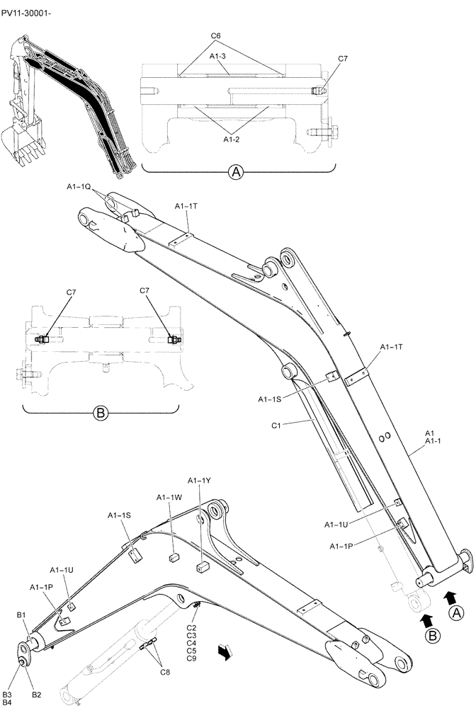 Схема запчастей Case CX27B - (03-001) - BOOM ASSY, STD 2.15M (84) - BOOMS, DIPPERS & BUCKETS