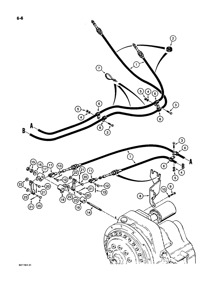 Схема запчастей Case W11B - (6-006) - TRANSMISSION CONTROL CABLES AND LINKAGE, CLARK TRANSMISSION (06) - POWER TRAIN