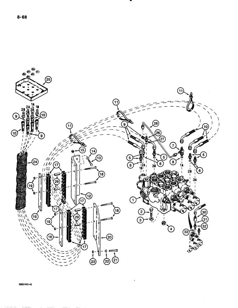 Схема запчастей Case 621 - (8-68) - REMOTE LOADER CONTROL CIRCUIT, HOSE SEPARATOR TO THREE SPOOL VALVE (08) - HYDRAULICS