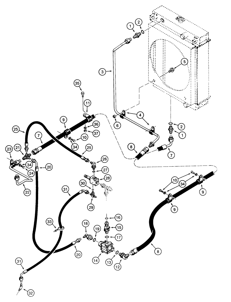 Схема запчастей Case 850E - (6-30) - CRAWLER HYDRAULIC CIRCUIT, COOLING SYSTEM (06) - POWER TRAIN