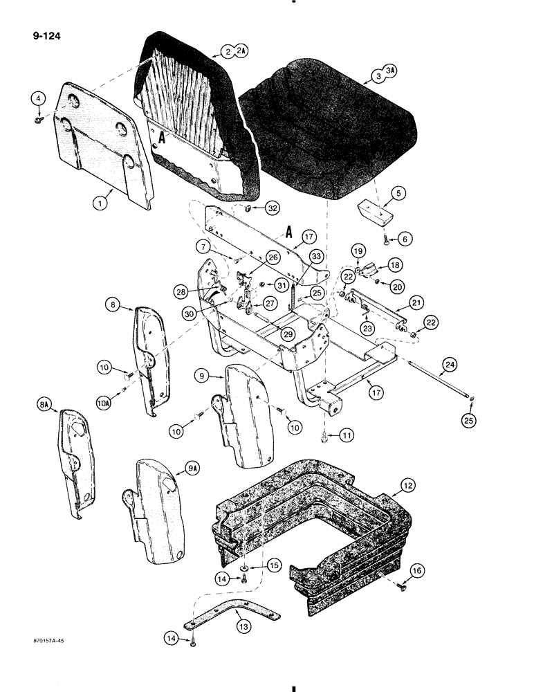 Схема запчастей Case 580K - (9-124) - SUSPENSION SEAT ASSEMBLIES (09) - CHASSIS/ATTACHMENTS