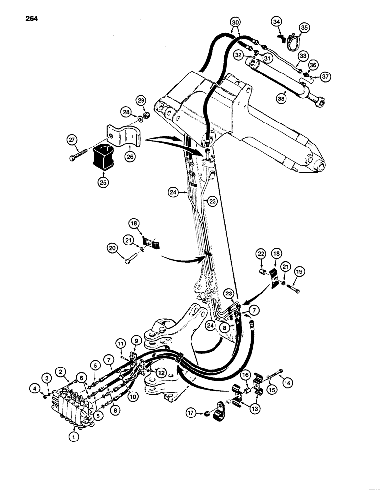 Схема запчастей Case 480D - (264) - BACKHOE BUCKET CYL HYD CIRCUIT,MODELS W/ENTEND DIPPER 480D MODELS ONLY (35) - HYDRAULIC SYSTEMS