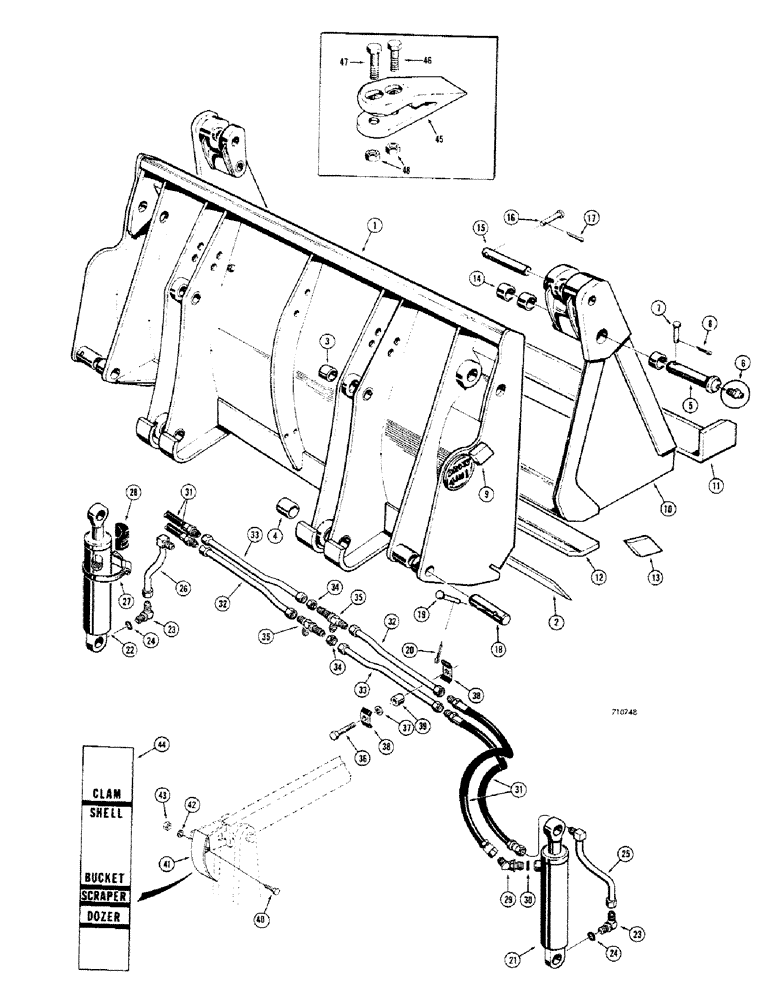 Схема запчастей Case 680CK - (182) - D15611 4-IN-1 BUCKET, BUCKET TEETH OPTIONAL (82) - FRONT LOADER & BUCKET