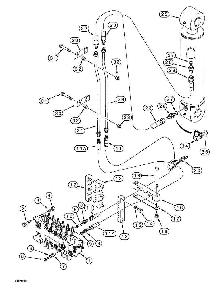 Схема запчастей Case 580SL - (8-026) - BACKHOE DIPPER CYLINDER HYDRAULIC CIRCUIT (08) - HYDRAULICS