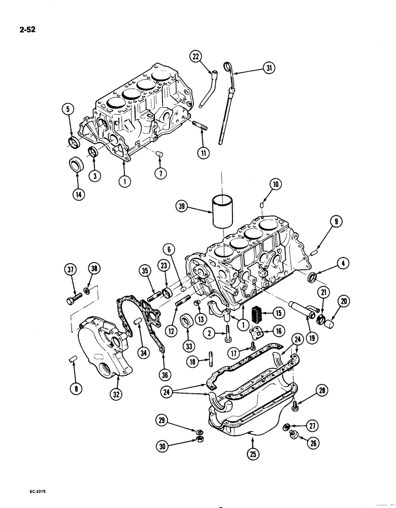 Схема запчастей Case 1825 - (2-52) - CYLINDER BLOCK AND OIL PAN, GASOLINE MODELS (02) - ENGINE