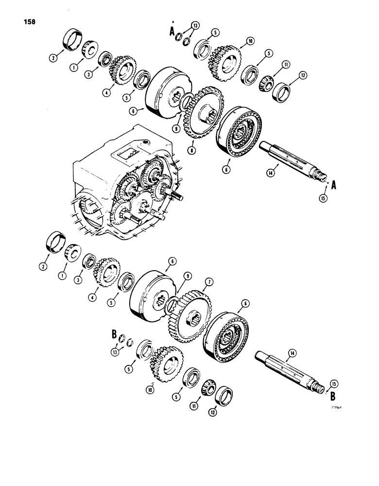 Схема запчастей Case 850B - (158) - TRANSMISSION HIGH-LOW CLUTCHES AND SHAFTS (03) - TRANSMISSION