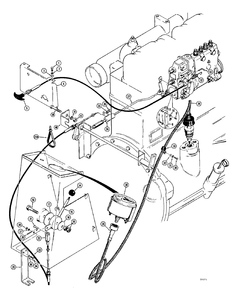 Схема запчастей Case 780 - (098) - HAND THROTTLE, FUEL SHUTOFF AND TACHOMETER (03) - FUEL SYSTEM