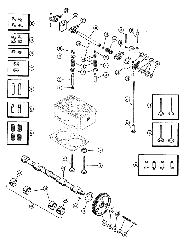 Схема запчастей Case 680CK - (016) - VALVES AND VALVE MECHANISM, (267) DIESEL ENGINE, CAMSHAFT 