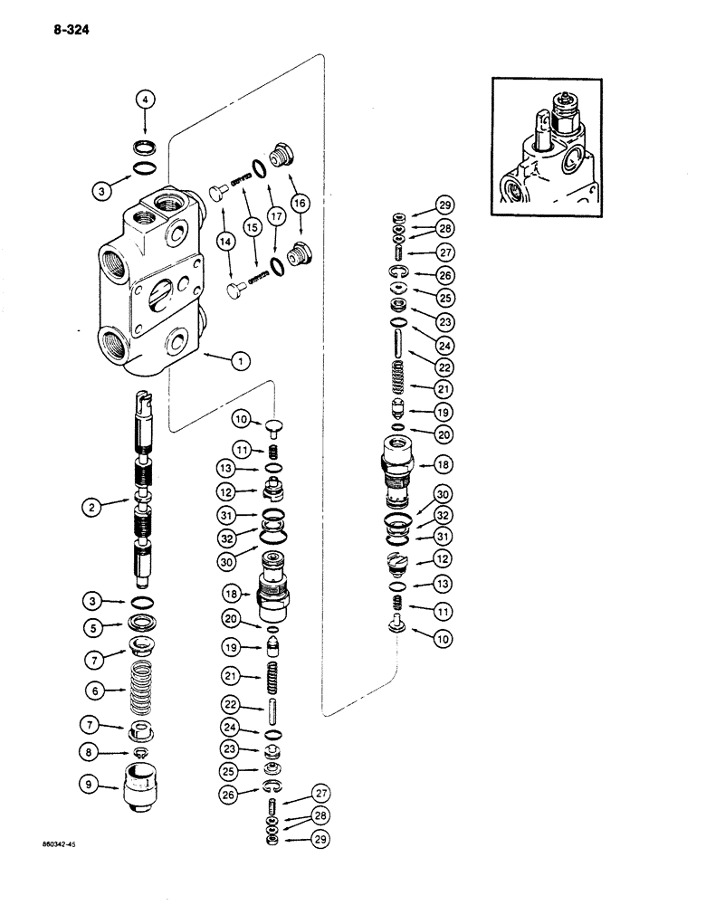 Схема запчастей Case 680K - (8-324) - BACKHOE CONTROL VALVE, SWING SECTION (08) - HYDRAULICS