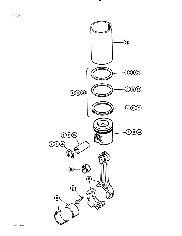 Схема запчастей Case 621 - (2-32) - PISTONS, 6T-590 ENGINE (02) - ENGINE