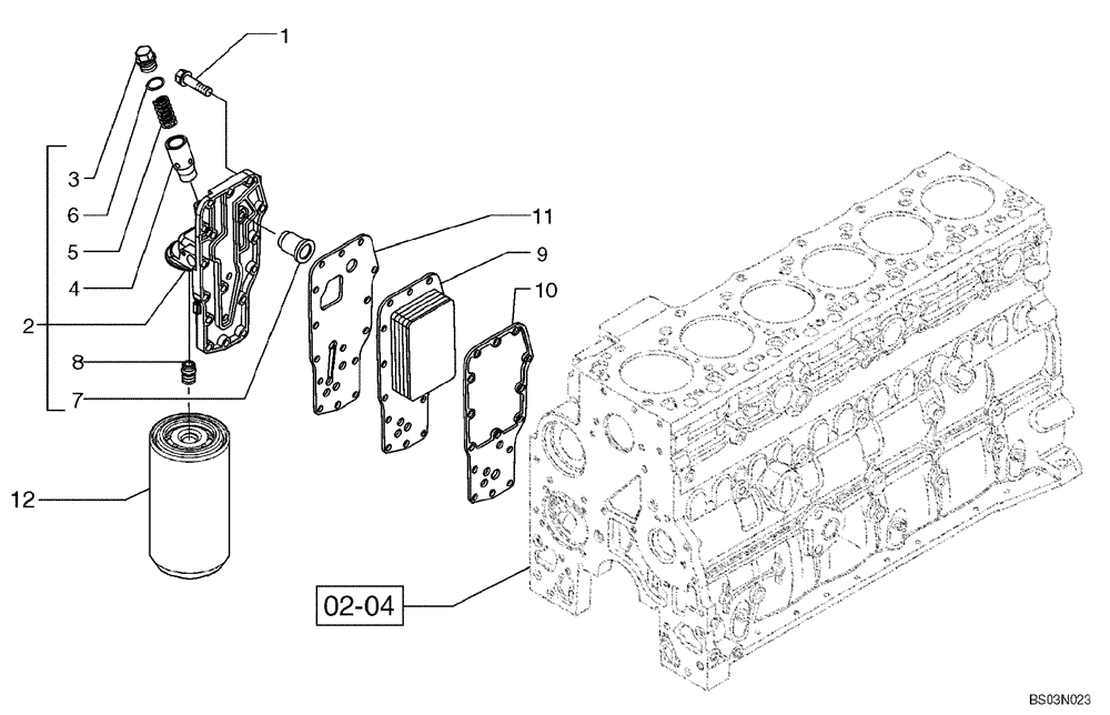 Схема запчастей Case 885B - (02-32[01]) - OIL FILTER AND COOLER (02) - ENGINE