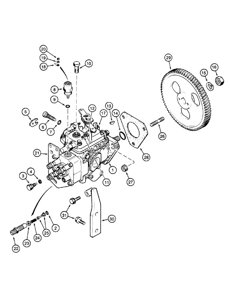 Схема запчастей Case 580SK - (3-22) - FUEL INJECTION PUMP AND DRIVE, 4T-390 ENGINE (03) - FUEL SYSTEM