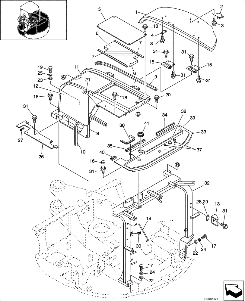 Схема запчастей Case CX47 - (09-07[00]) - COVER - SUPPORTS, CANOPY (09) - CHASSIS/ATTACHMENTS