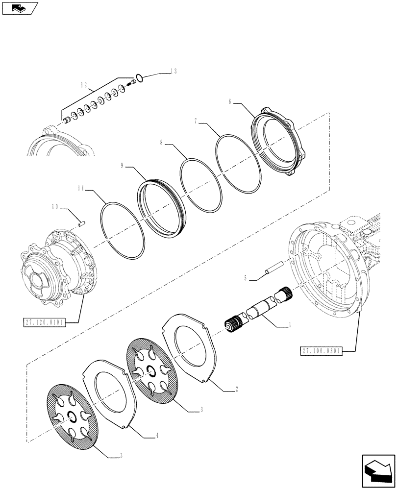 Схема запчастей Case 590SN - (27.100.0201) - AXLE, REAR DRIVE - BRAKE, DIFFERENTIAL (27) - REAR AXLE SYSTEM