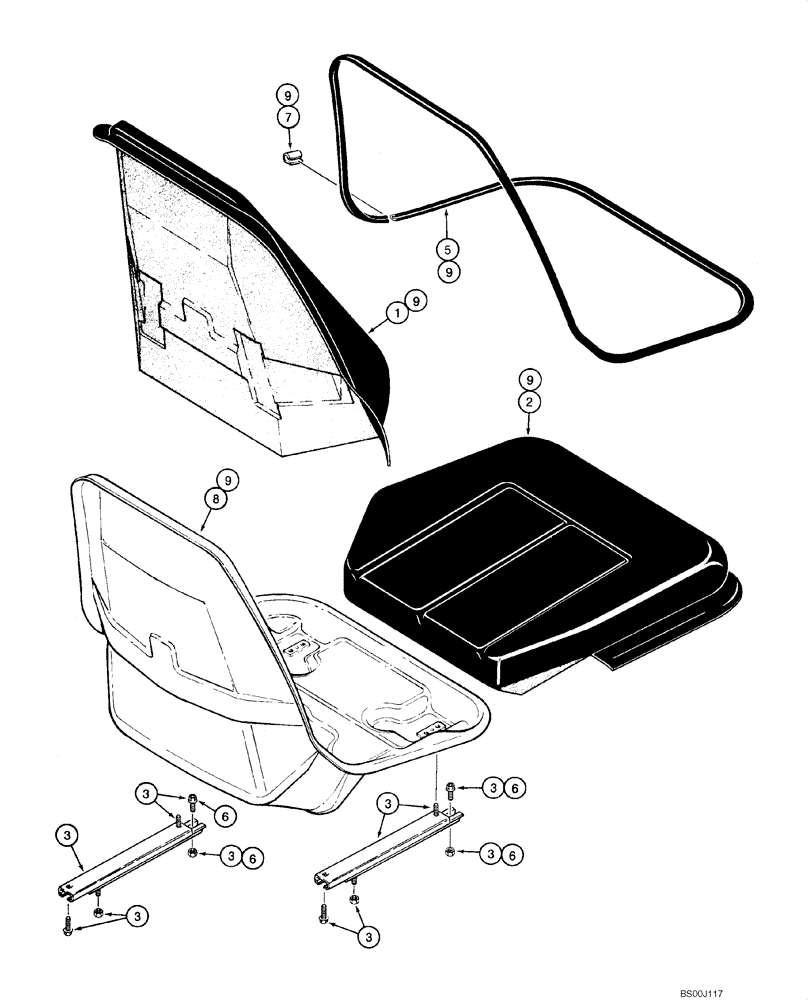 Схема запчастей Case 580SM - (09-48) - SEAT ASSY, STANDARD (09) - CHASSIS/ATTACHMENTS