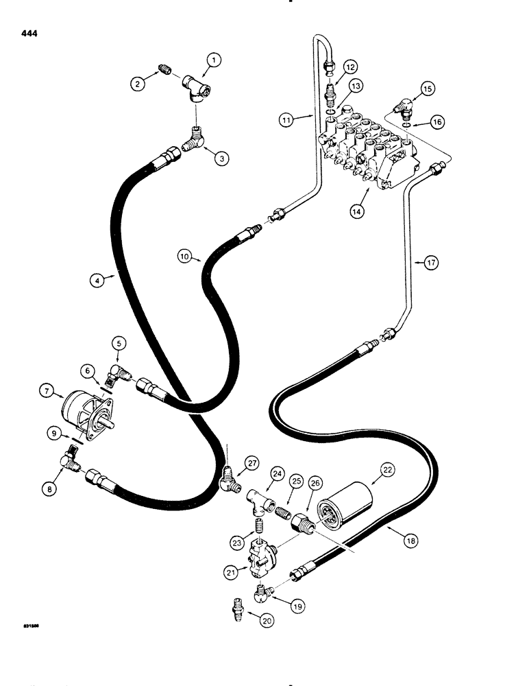 Схема запчастей Case SD100 - (444) - BACKHOE PUMP, PRESSURE, AND RETURN HYDRAULIC CIRCUIT, USED BEFORE 30+4 SPECIAL SERIAL NUMBER 3761 (35) - HYDRAULIC SYSTEMS