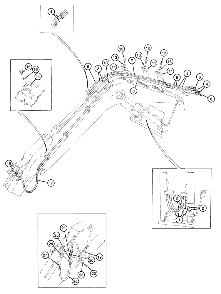 Схема запчастей Case 9040 - (8-88) - BOOM, ARM & BUCKET, HYDRAULIC CIRCUIT, BASE OF BOOM TO BUCKET CYLINDER (08) - HYDRAULICS