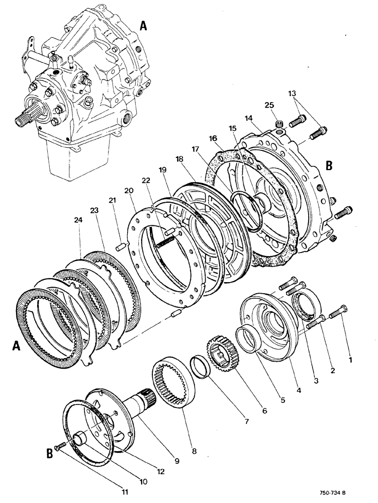 Схема запчастей Case 580F - (062) - TRANSMISSION, POWER SHUTTLE, PUMP AND CLUTCH ASSY. (21) - TRANSMISSION