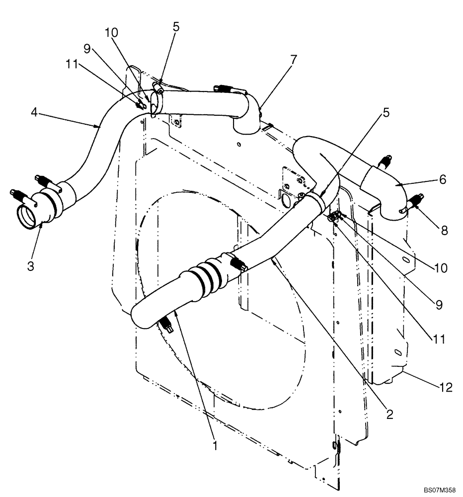 Схема запчастей Case 590SM - (02-03) - COOLER, CHARGE AIR AND HOSES (02) - ENGINE