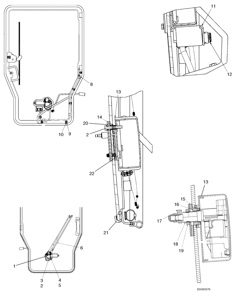 Схема запчастей Case 410 - (09-44) - CAB DOOR - WIPER MOUNTING (09) - CHASSIS