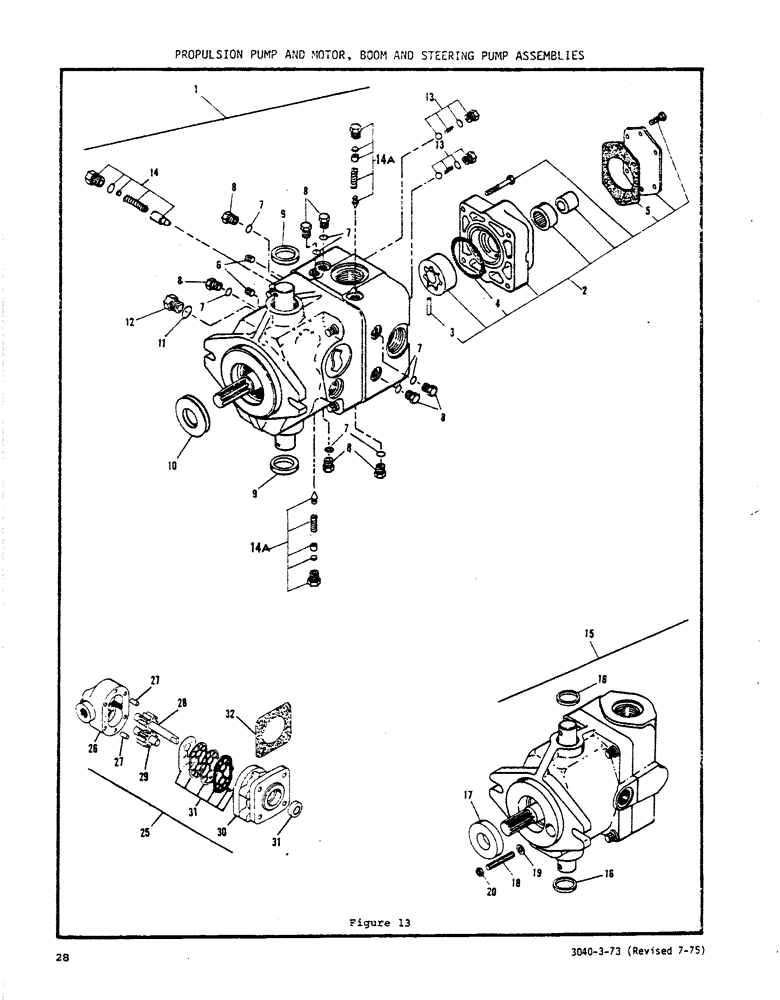 Схема запчастей Case P42 - (28) - PROPULSION PUMP AND MOTOR, BOOM AND STEERING PUMP ASSEMBLIES 