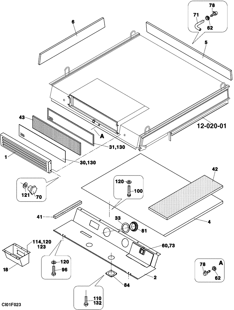 Схема запчастей Case SV223 - (12-020-03[01]) - CAB - ROOF (12) - Chassis/Attachments