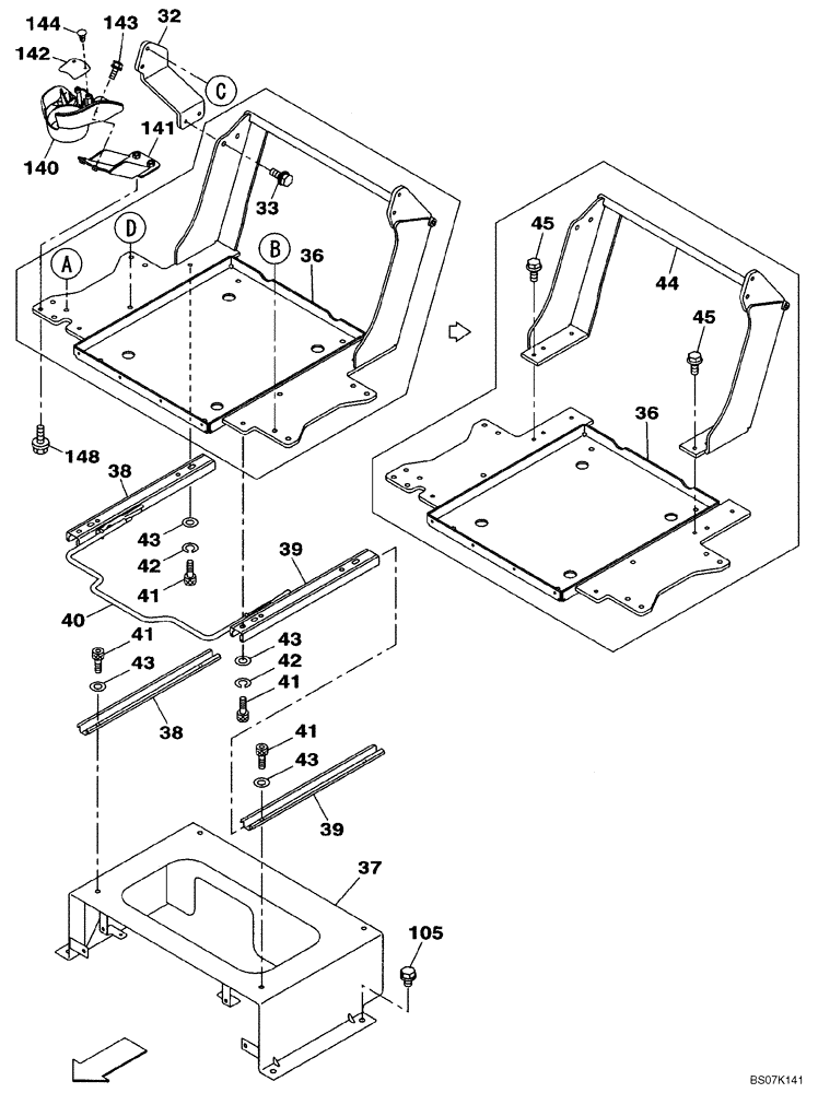 Схема запчастей Case CX130B - (09-33) - OPERATORS COMPARTMENT - BOX - GUIDE, SLIDE (09) - CHASSIS/ATTACHMENTS