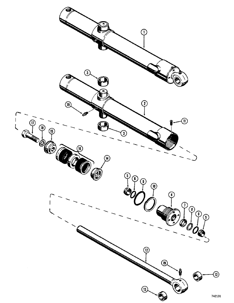 Схема запчастей Case 350 - (248) - D49294 AND D49295 BUCKET TILT CYLINDERS, HAS SPLIT INNER AND OUTER WIPERS (07) - HYDRAULIC SYSTEM