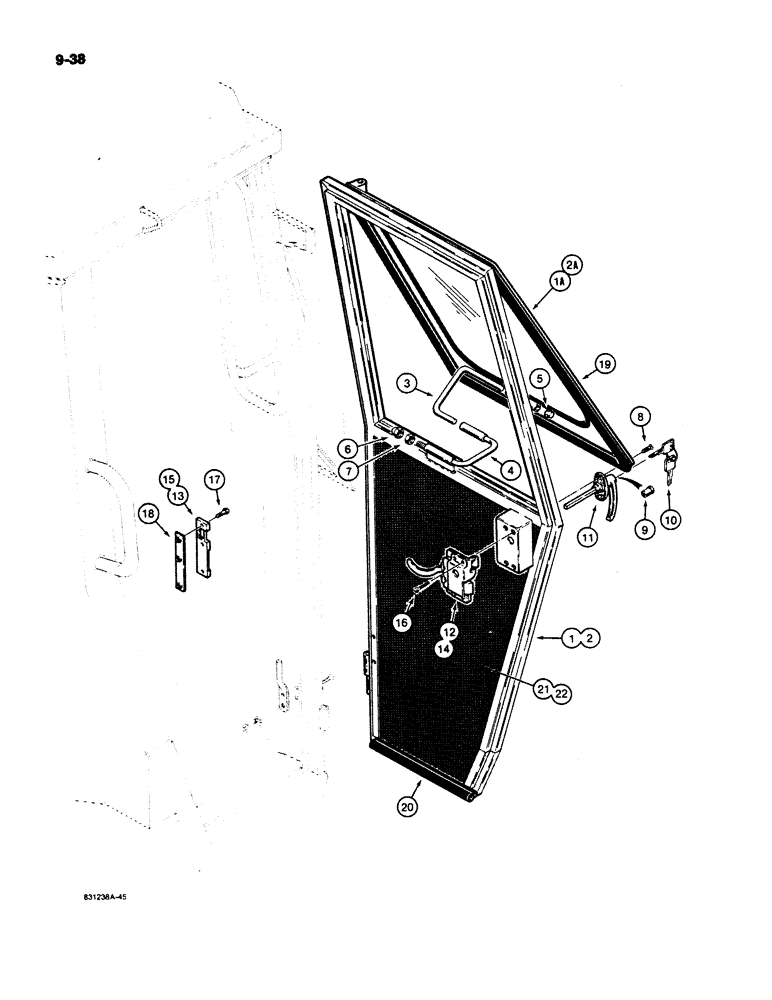 Схема запчастей Case W11B - (9-038) - CAB DOORS AND LATCHES, ORRVILLE CAB WITH ROTARY TYPE DOOR HANDLE (09) - CHASSIS/ATTACHMENTS