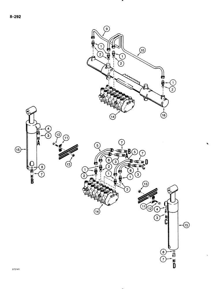 Схема запчастей Case DH4B - (8-292) - SWING AND STABILIZER HYDRAULIC CIRCUIT, REAR MOUNTED BACKHOE - HORIZONTAL VALVE (08) - HYDRAULICS