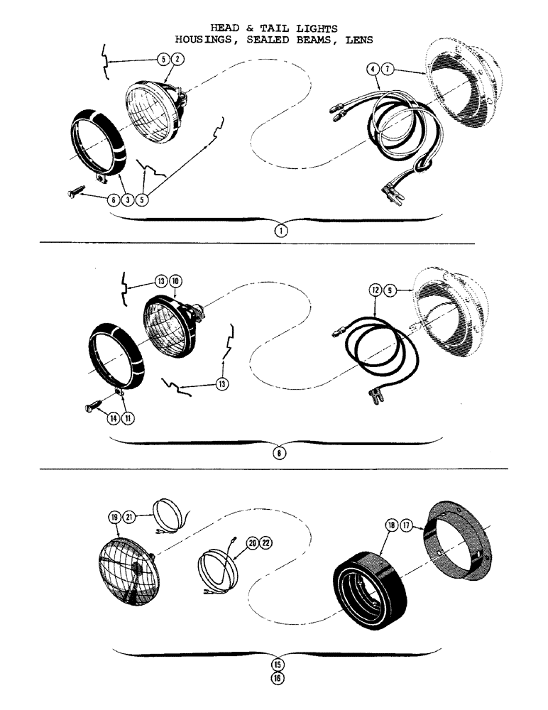 Схема запчастей Case 1000C - (078) - HEAD AND TAIL LIGHTS, HOUSINGS, SEALED BEAMS, LENS (06) - ELECTRICAL SYSTEMS