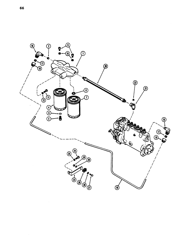 Схема запчастей Case 1450 - (066) - FUEL FILTER SYSTEM, 504BDT DIESEL ENGINE (03) - FUEL SYSTEM