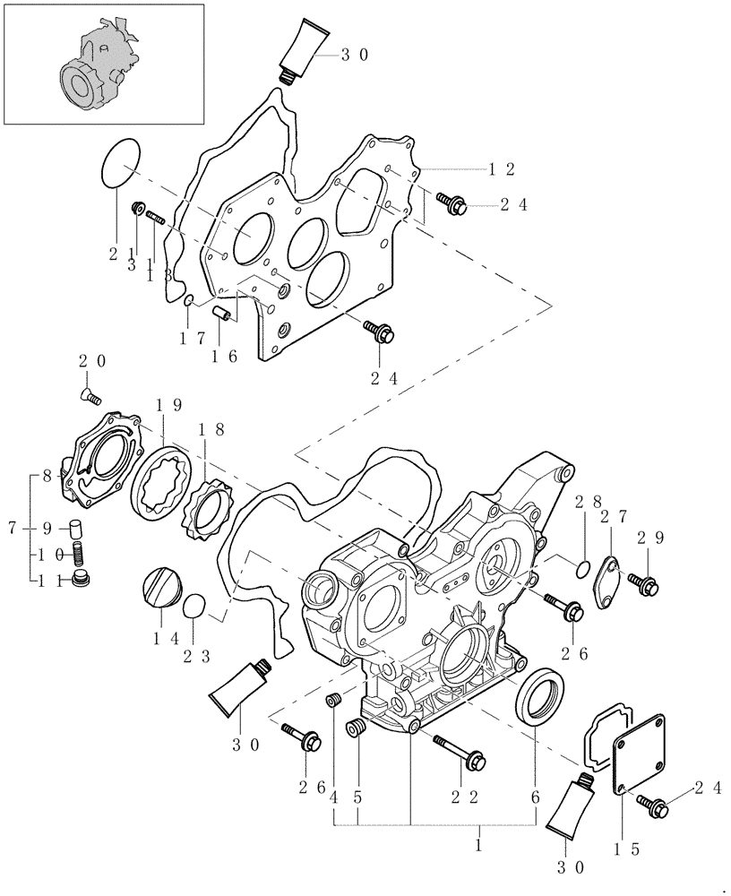 Схема запчастей Case CX31B - (0.043[01]) - CRANKCASE COVERS (10) - ENGINE