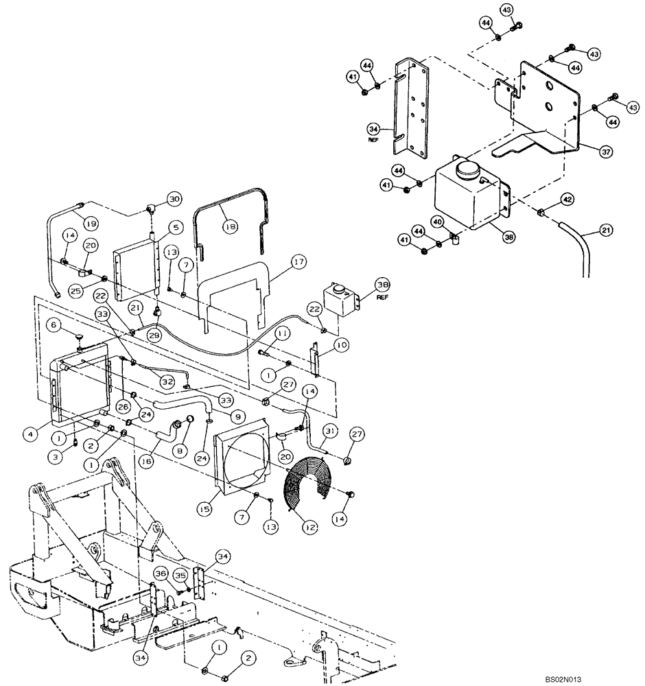 Схема запчастей Case 686GXR - (2-20A) - RADIATOR AND COOLER HOSE - TURBO ENGINE (ASN 686GXR JFE0001847; 688G JFE0003612) (02) - ENGINE