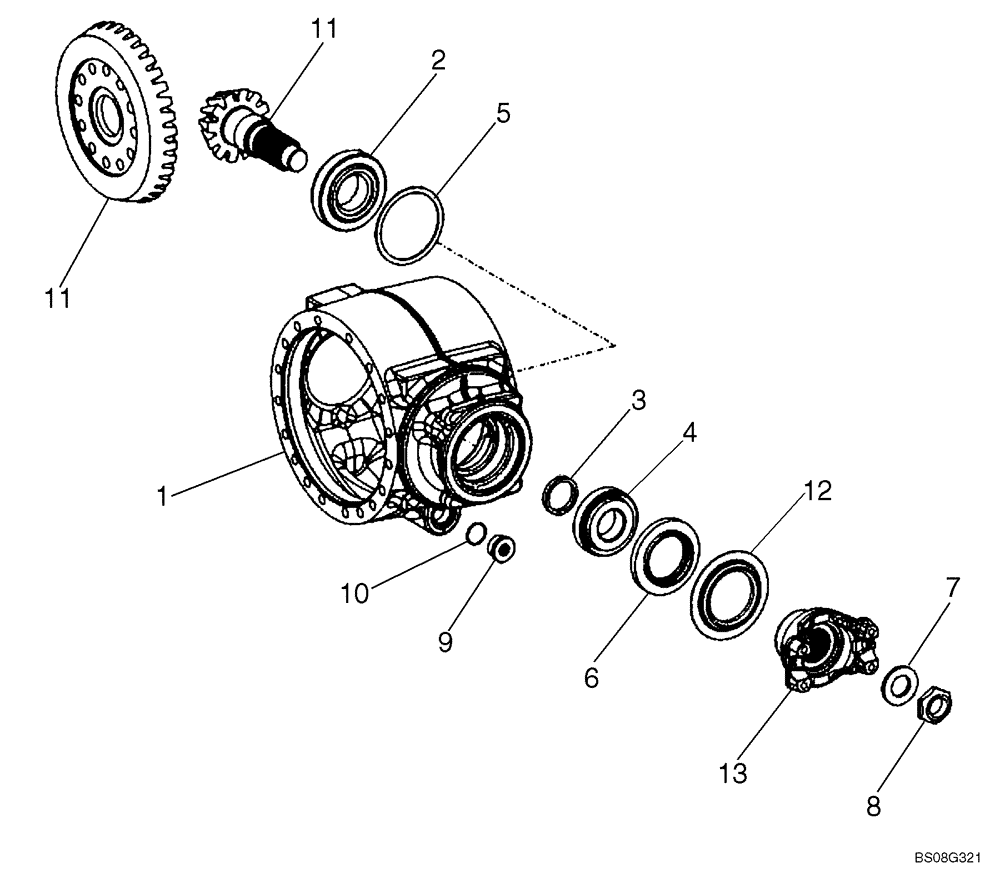 Схема запчастей Case 621E - (06-47) - AXLE, FRONT - DIFFERENTIAL CARRIER - P.I.N. N8F203848 AND AFTER (06) - POWER TRAIN