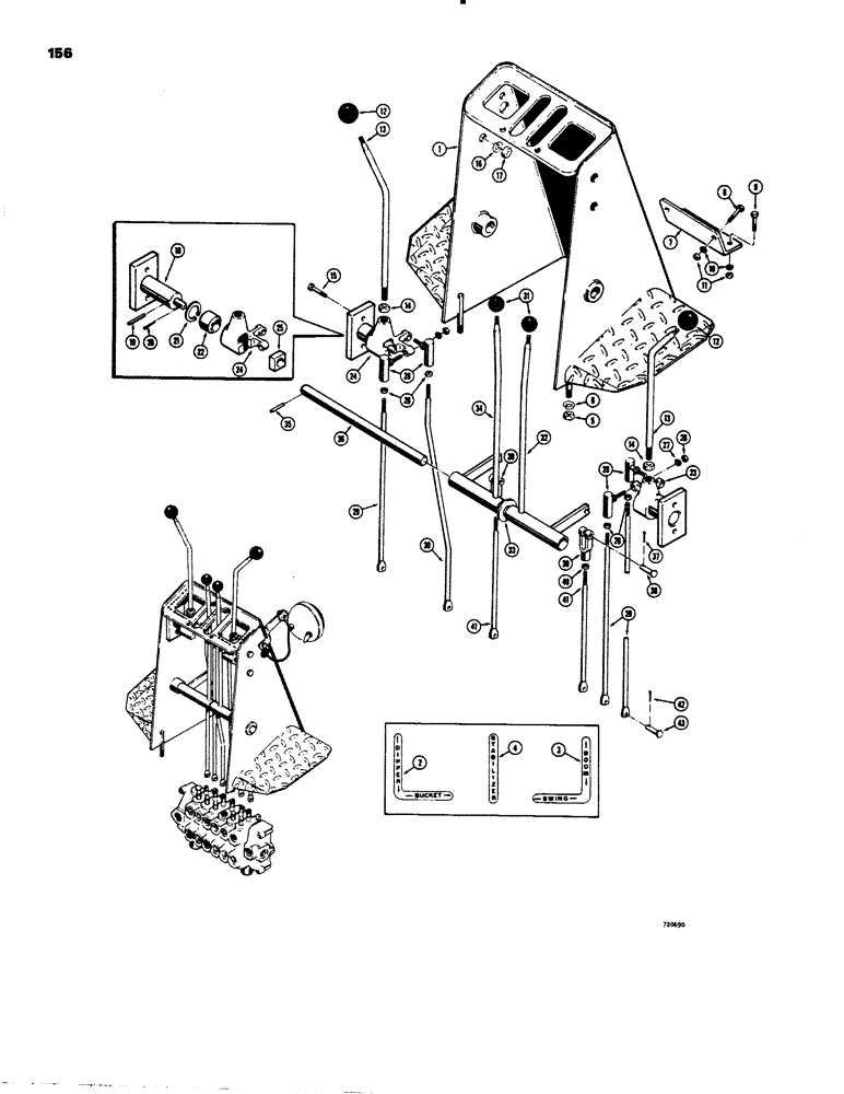 Схема запчастей Case 26C - (156) - CONTROLS WITH HAND SWING FOR 350 CRAWLER, BEFORE BACKHOE SN. 5220152 