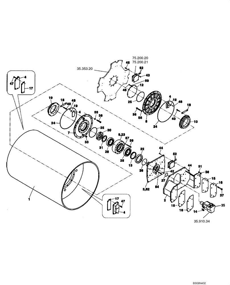 Схема запчастей Case SV212 - (75.200.01[02]) - DRUM, SMOOTH VIBRATORY - BTW DDD001149 - DDD003016 (75) - SOIL PREPARATION