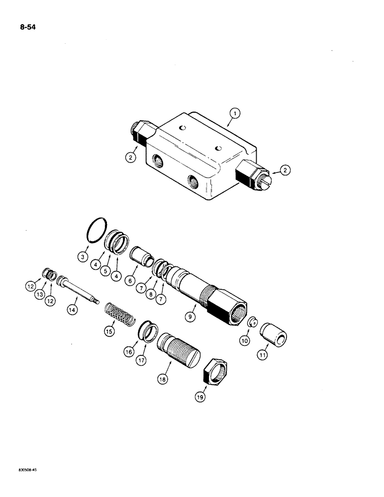 Схема запчастей Case 1085C - (8-054) - SWING CROSSOVER RELIEF VALVE (08) - HYDRAULICS