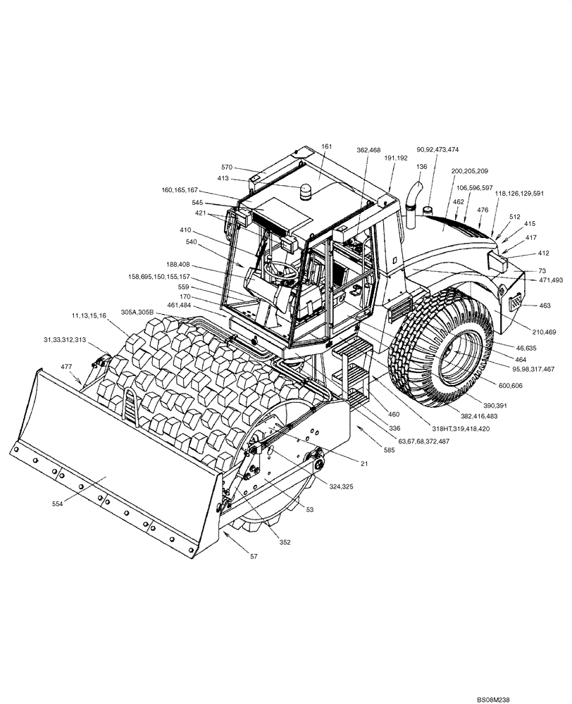 Схема запчастей Case SV216 - (01-001-00[01]) - PICTORIAL INDEX / COMPLETE CAB / PAD FOOT DRUM (05) - SERVICE & MAINTENANCE