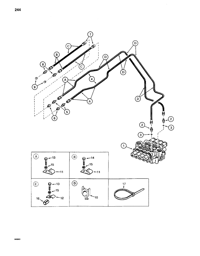 Схема запчастей Case 880C - (244) - AUXILIARY HYDRAULIC LINES FOR Y BOOM (07) - HYDRAULIC SYSTEM