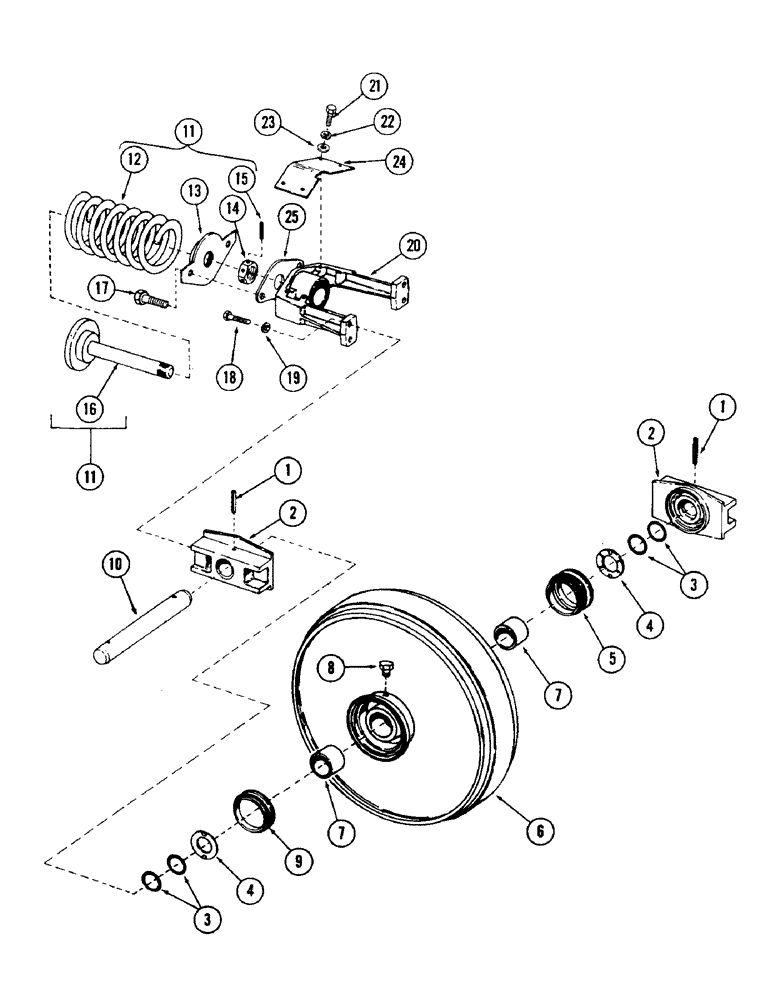 Схема запчастей Case 40 - (052) - IDLER WHEEL AND TRACK ADJUSTER (48) - TRACKS & TRACK SUSPENSION