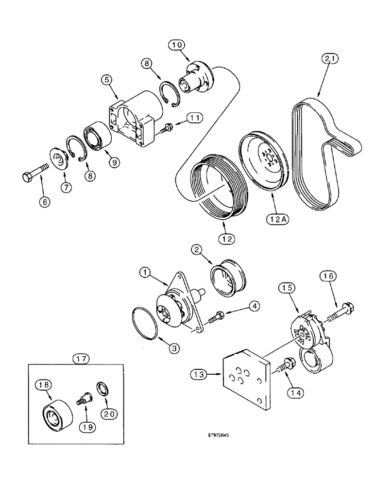 Схема запчастей Case 9040B - (2-20) - WATER PUMP SYSTEM, 6T-830 EMISSIONS CERTIFIED ENGINE, P.I.N. DAC04#2001 AND AFTER (02) - ENGINE