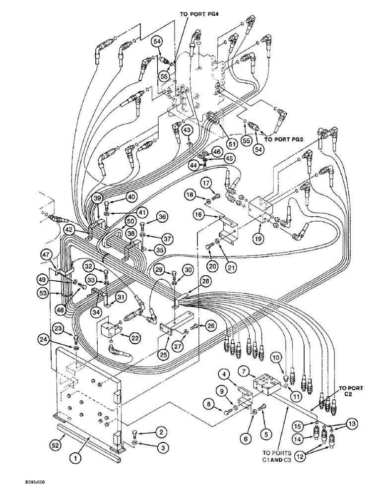 Схема запчастей Case 9060B - (8-024) - CONTROL COMPONENT MOUNTING AND HOSE SUPPORTS (08) - HYDRAULICS