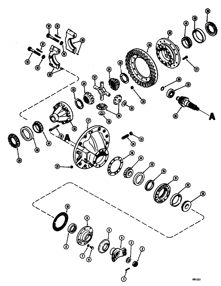 Схема запчастей Case W8E - (188) - L15393 FRONT RIGID AXLE, DIFFERENTIAL (06) - POWER TRAIN