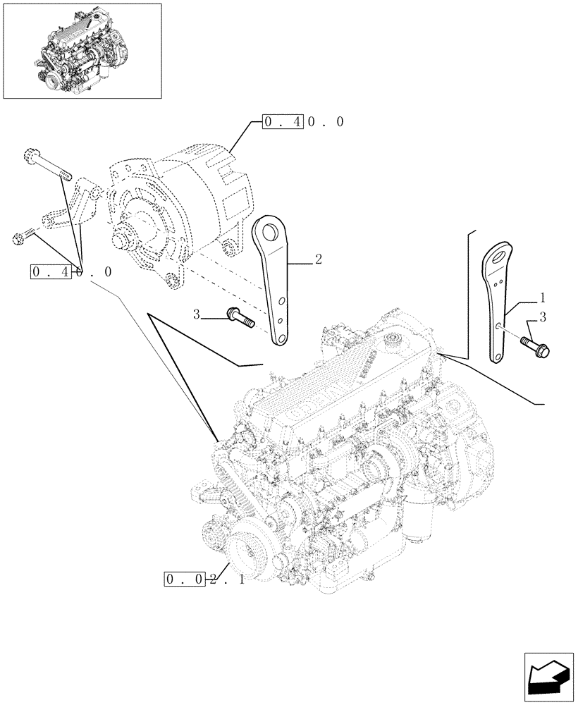 Схема запчастей Case F2CE9684C E001 - (0.45.0[01]) - HOOKS - ENGINE (504045661) 