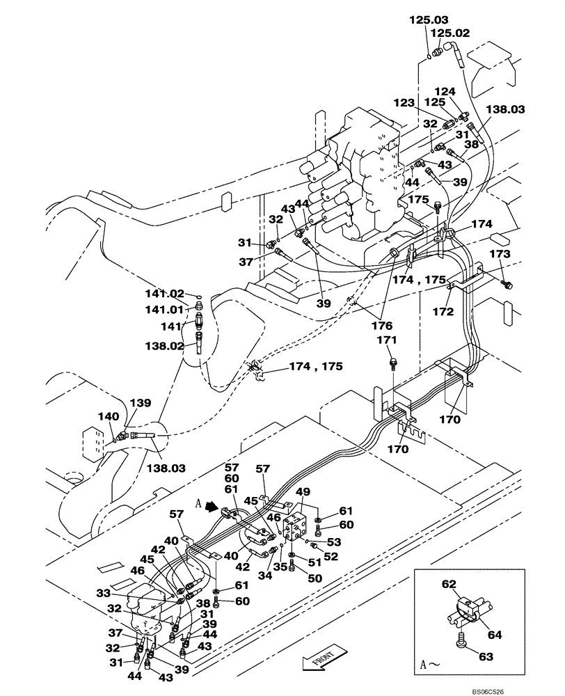 Схема запчастей Case CX330 - (08-032-00[01]) - PILOT CONTROL LINES, TRAVEL - MODELS WITH LOAD HOLD (08) - HYDRAULICS