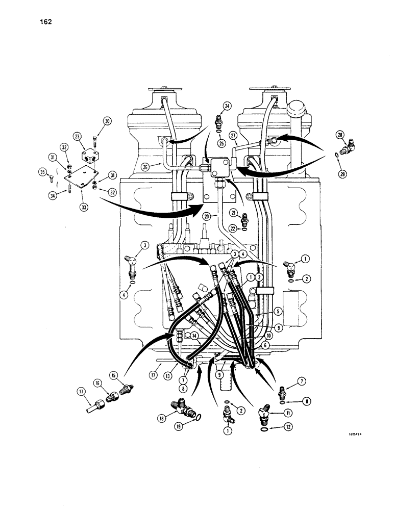 Схема запчастей Case 1450 - (162) - TRANSMISSION HYDRAULIC CIRCUITS, REAR OF TRANS TO VALVE & BRAKES, TRANS SN 2806301 THRU 2845400 (06) - POWER TRAIN