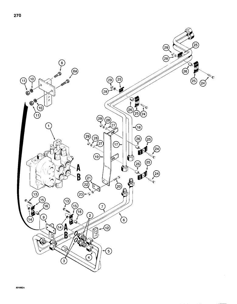 Схема запчастей Case 1150D - (270) - DOZER LIFT HYDRAULIC CIRCUIT, CONTROL VALVE AND TUBES (08) - HYDRAULICS