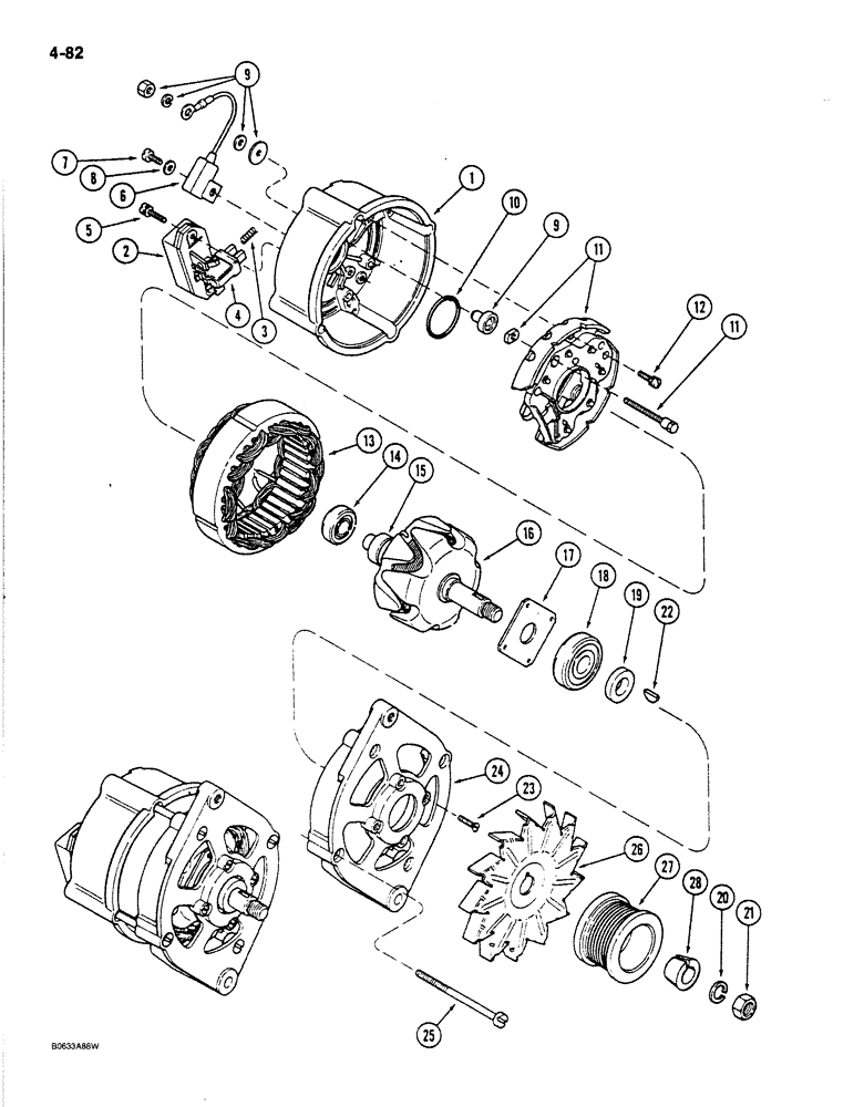 Схема запчастей Case 780C - (4-082) - A186125 ALTERNATOR, USED ON MODELS WITH 12 VOLT ELECTRICAL CIRCUIT (04) - ELECTRICAL SYSTEMS